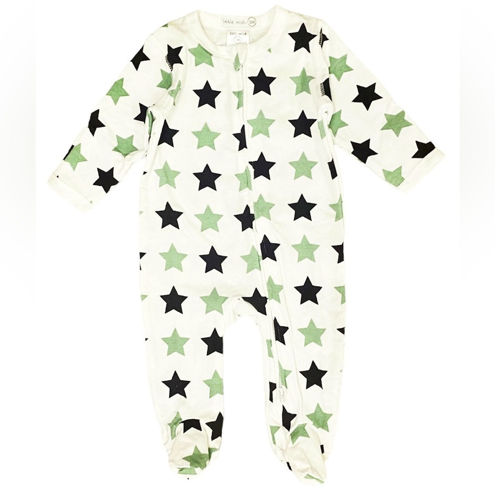 Little mish green black star footie